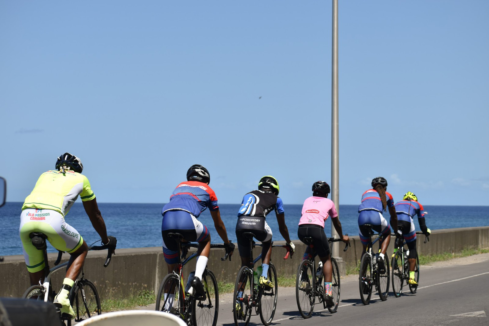From front to back; Chester Letang, Levi Baron, Ajaniah Casimir, Kevon Boyd, Kohath Baron, and Enoch Telemacque during a Dominica Cycling Association race on March 17, 2019. Kohath Baron finished first, Levi and Letang finished second and third respectively.