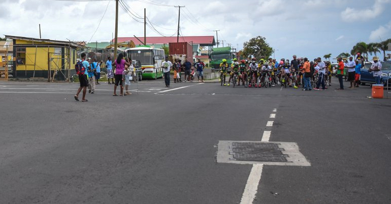 Competitors of the 2018 Organization of Eastern Caribbean States Cycling Championship at the starting line, Woodbridge Bay Dominica July 1, 2018. Six OECS countries participated in the nearly 60-mile long event hosted by the Dominica Cycling Association.