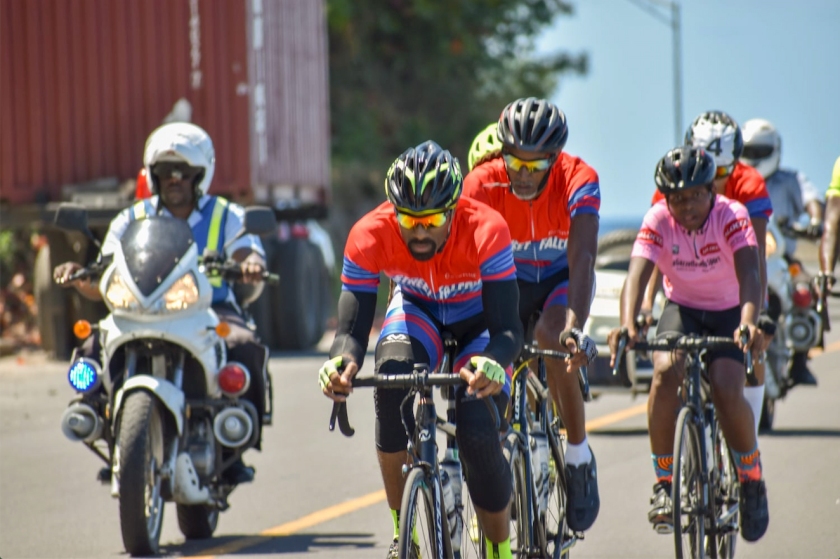 Chester Letang leads Levi Baron, 11-year-old Ajaniah Casimir and Kohath Baron during a Dominica Cycling Association race on March 17, 2019. Kohath finished first, Levi and Letang finished second and third respectively.